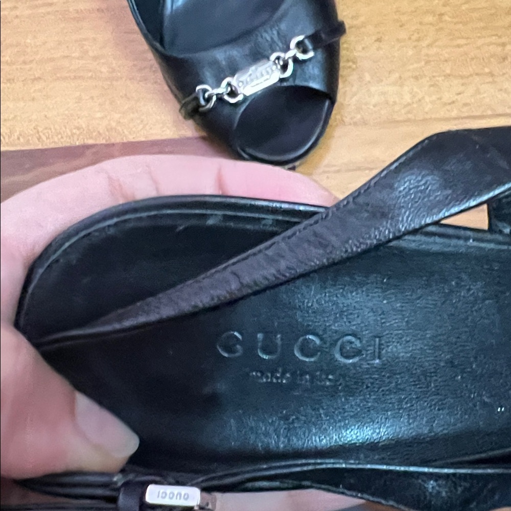 Gucci Black Peep-Toe Slingback Heels - Picture 4 of 6